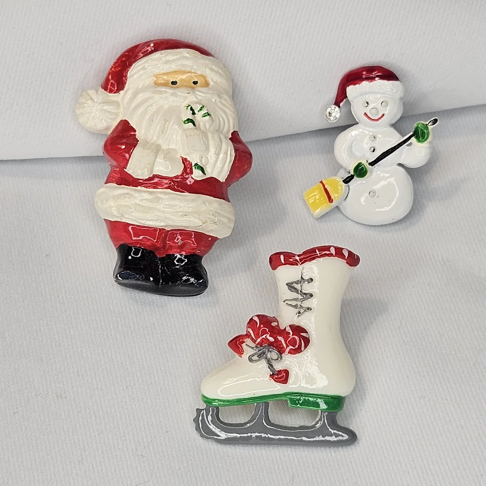 Christmas Holiday Pins. Santa, Snowman, Skate